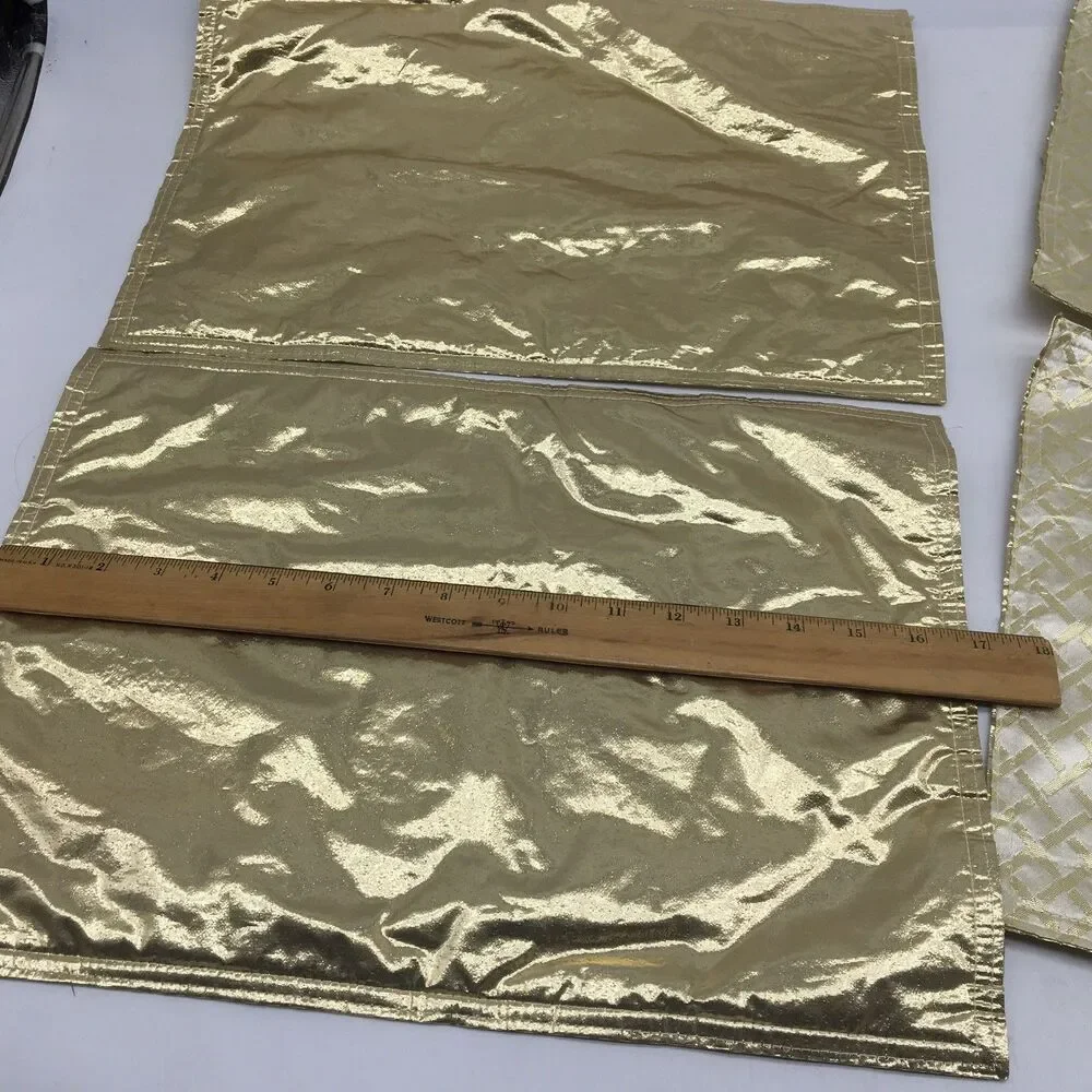 Set of Vintage 4 Shiny Gold Fabric  Placemats Reversible Geometric Pattern